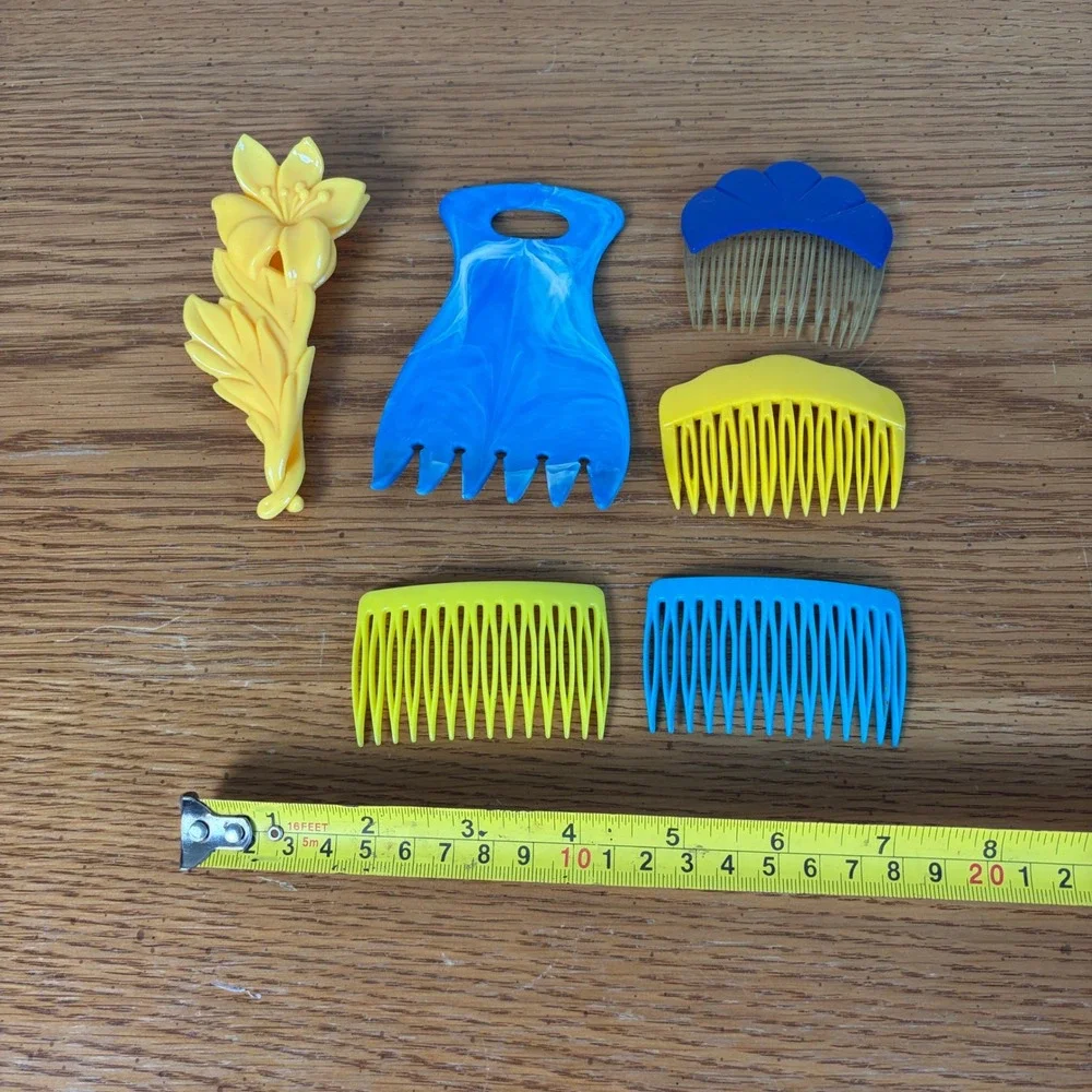Vintage 80s 90s Hair Accessory Lot 6pc Floral Clip Blue Yellow